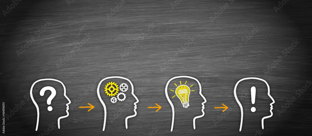 Team with question, analysis, idea and solution - copy space for ...