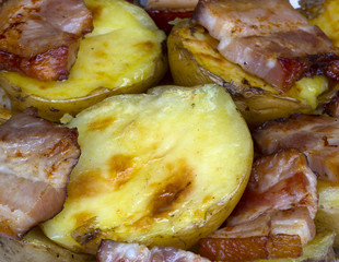 Grilled vegetables and chicken on wooden table overhead shot