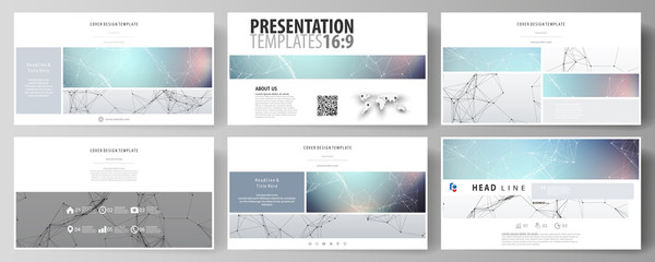 Poster - Business templates in HD format for presentation slides. Abstract vector layouts in flat design. Compounds lines and dots. Big data visualization in minimal style. Graphic communication background.