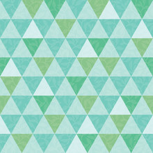 Vector Blue And Green Triangle And Leaves Texture Seamless Repeat Pattern Background. Perfect For Modern Fabric, Wallpaper, Wrapping, Stationery, Home Decor Projects.