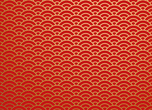 Chinese Traditional Oriental Ornament Background, Red Golden Clouds Pattern Seamless