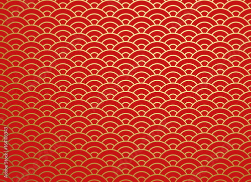 Fond d'ornement oriental traditionnel chinois, modèle de nuages or rouge t Poster Mural XXL