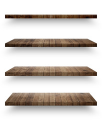 Wall Mural - Wooden shelf template set isolated on white background with clipping path