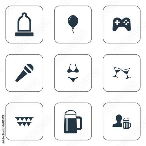 Vector Illustration Set Of Simple Party Icons Elements Decor Ale