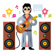 Vector Musician parody artist with a guitar. Rock and roll. Flat style colorful Cartoon illustration.