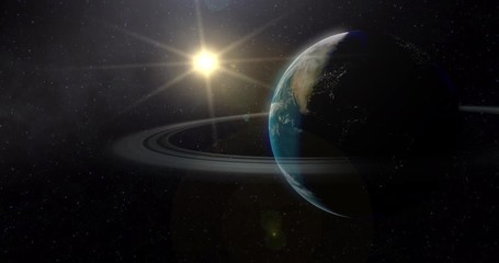Wall Mural - a fictional orbital view of the earth if it had rings like saturn.