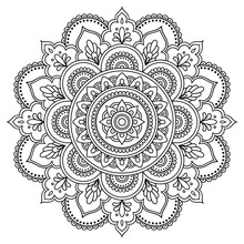 Circular Pattern In The Form Of A Mandala. Henna Tatoo Mandala. Mehndi Style. Decorative Pattern In Oriental Style. Coloring Book Page.