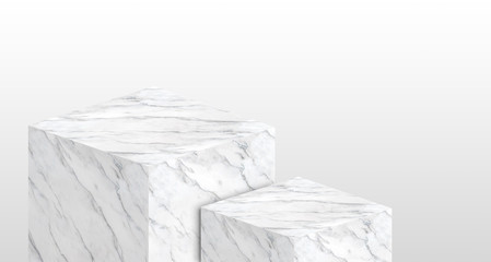 Aufkleber - Product display stand made from white glossy marble in two step with copy space for display of content design or replace your background,Banner for advertise product on website,3d rendering
