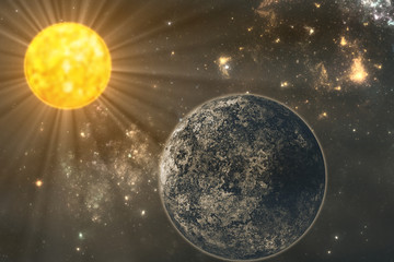 Wall Mural - distant alien exoplanet with bright sun like star