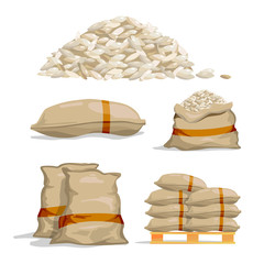 Wall Mural - Different sacks of white rice. Food storage vector illustrations