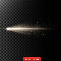 Wall Mural - Vector illustration of a golden light ray with glitter, a light beam with sparks, a glow effect, an explosion, a flash on a black background. Design element