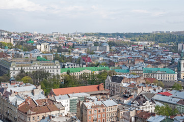 View of the residential area with houses and streets from above. cityscape with small old beautiful town.