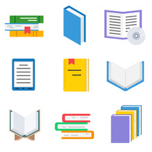 Book, Icon Set. Stacks Of Books, Isolated Vector Illustration