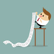 Vector of worries businessman with long billing paper