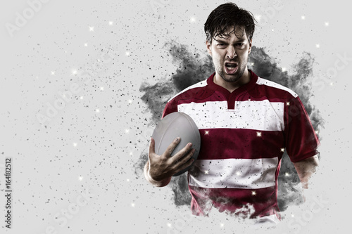 Plakat Rugby gracz wychodzi z wybuchu dymu.