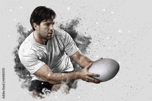 Zdjęcie XXL Rugby gracz wychodzi z wybuchu dymu.