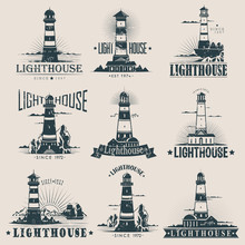 Isolated Lighthouse On Sea Or Ocean Sketches