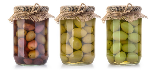 Wall Mural - olives bottles on a white