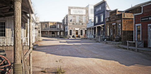 western town with various businesses . 3d rendering