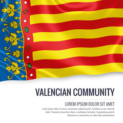 Wall Mural - Spanish state Valencian Community flag waving on an isolated white background. State name and the text area for your message. 3D rendering.