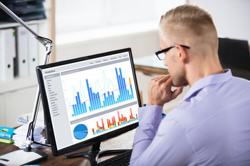 Poster - Businessman Looking At Graph On Computer