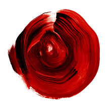 Red Black Rose Textured Acrylic Circle. Watercolour Stain On White Background.