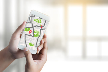 Poster - GPS Map to Route Destination network connection Location Street Map with GPS Icons  Navigation