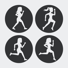 Sticker - white background with black circles set of silhouettes of women athletes running