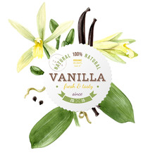 Label With Type Design And Vanilla Plant