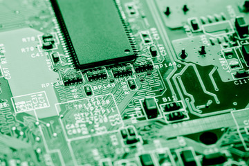 Abstract, close up of Circuits Electronic on Mainboard Technology computer background 
(logic board,cpu motherboard,Main board,system board,mobo)