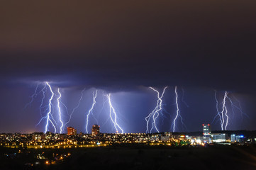 Lightning storm over Prague, Czech republic