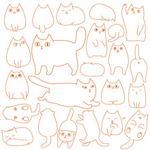 Cute Cats Posing Doodle Line Art Set