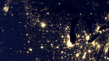 Wall Mural - north america flyover at night. wide angle view from space. broadcast quality 4k animation.