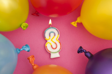 Wall Mural - Happy Birthday number 3 celebration candle with colorful balloons