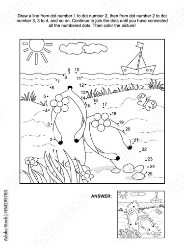 Summer Vacation Themed Connect The Dots Picture Puzzle And Coloring Page With Flip Flops At The Beach Answer Included Stock Vector Adobe Stock