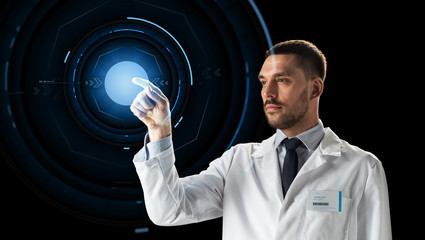 Poster - doctor or scientist with virtual projection