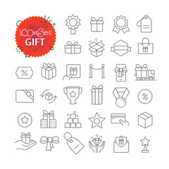 Poster - simple icons collection. web and mobile app outline icons set. gift and prize