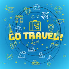 Poster - go travel concept. different thin line icons included