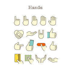Fototapete - different thin line color icons vector set. hands