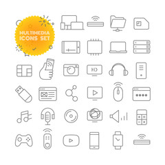 Poster - Multimedia. Outline icon set. Vector pictogram set
