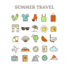 Fototapete - different thin line color icons vector set. summer travel