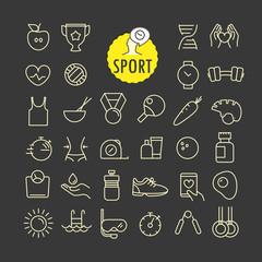 Poster - Different sport icons vector collection. Web and mobile app outline icons set on dark background