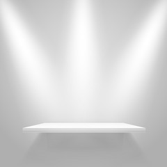 Poster - White illuminated shelf on the wall. Vector mockup