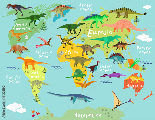 Dekoracja na wymiar  dinozaury-mapa-swiata
