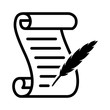 Writing on a scroll with a feather quill pen line art vector icon for games and websites