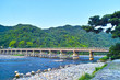 京都嵐山　早朝の桂川に掛かる渡月橋