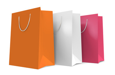 Wall Mural - Group of 3 orange, white, and pink shopping bags, 3D rendering