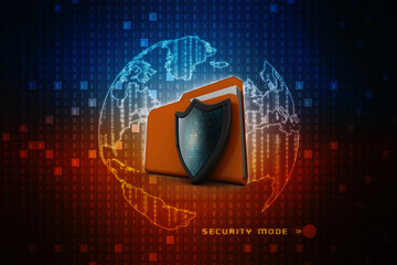 Poster - laptop folder with shield. Isolated 3d rendering image