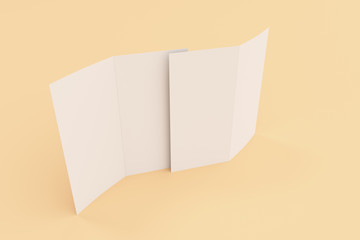 Blank white two fold brochure mockup on orange background