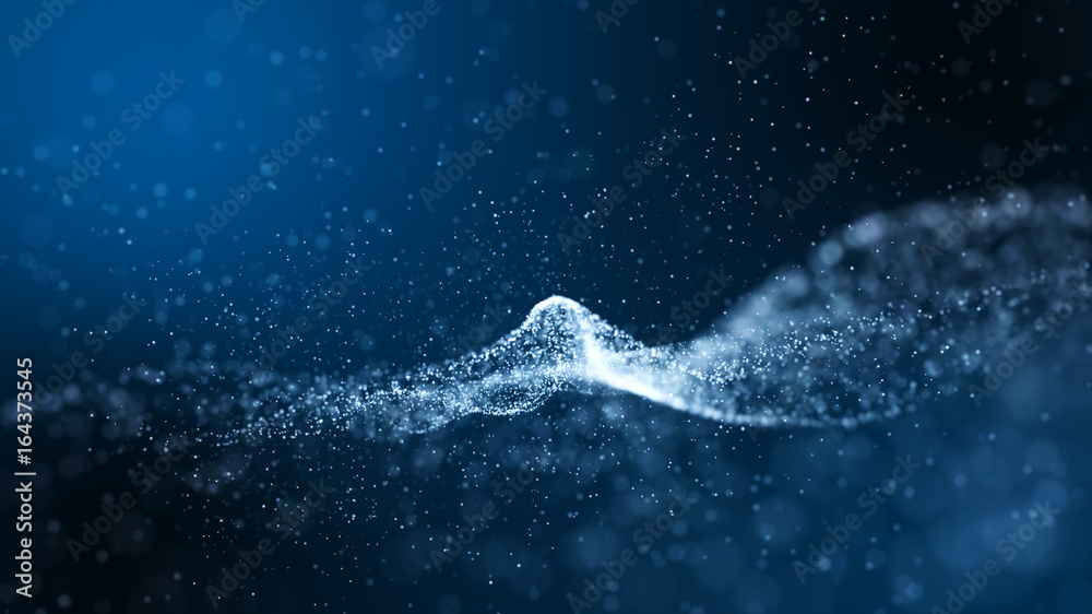 Dark blue and glow particle abstract background.